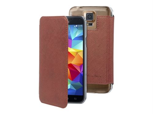 Muvit Made in Paris Crystal Folio - Beschermhoes flip cover voor mobiele telefoon - rood/goud - voor Samsung Galaxy S5