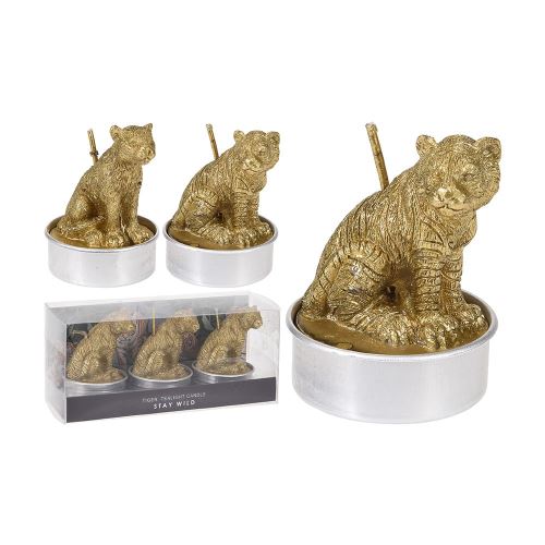 3 bougies animaux sauvages 37x37x55mm 2ass