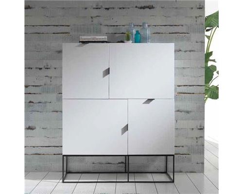 Buffet haut design blanc laqué EMILIA - L 120 x P 41 x H 150 cm