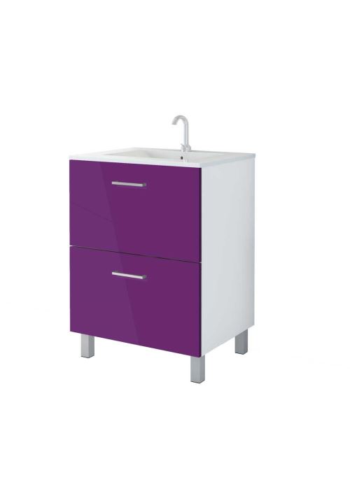 Mennza Meuble De Salle De Bain Daia 60 Cm Aubergine Brillant