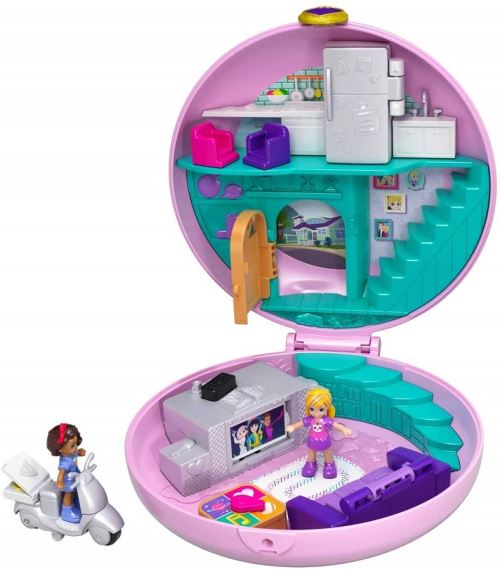 Coffret polly pocket soiree pyjama avec donuts 2 figurines et un scooter - jouet fille