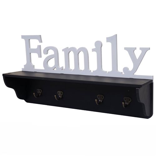 Garderobe murale MENDLER HWC-D41 Family 4 crochets massifs 30x60x13cm noir blanc