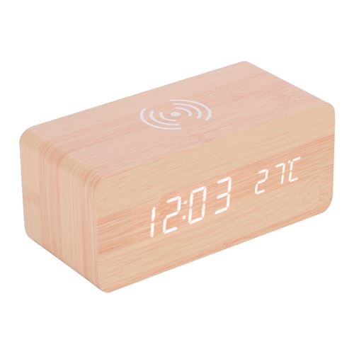 Horloge miroir à chargement sans fil Qi à 75% avec horloge de table à contrôle sonore numérique - Bamboo
