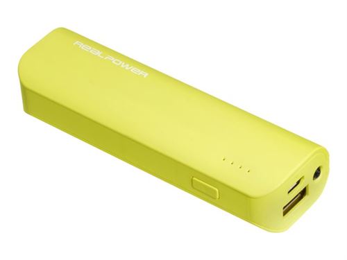 Realpower PB-2600 - Banque d'alimentation - 2600 mAh - 1 A (USB) - sur le câble : Micro-USB - vert