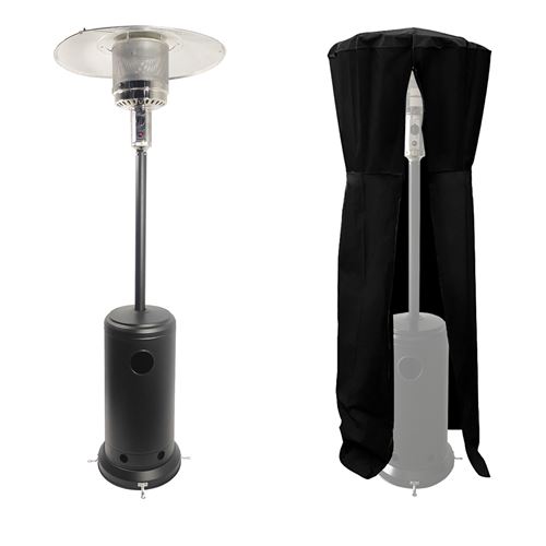 Parasol chauffant OSLO - chauffage d'extérieur gaz - acier noir + housse