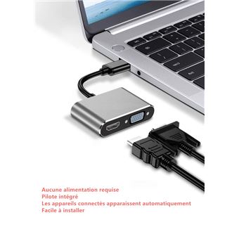 Câble Usb Vga Adaptateur USB 3.0 Vers VGA OcioDual - Full HD 1080p Pour PC, Moniteur, Projecteur Portable Projector