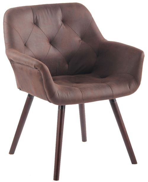 Chaise de Salle à manger Cassidy en Similicuir Vintage - Chaise de coiffeuse avec accoudoirs - Piètement Bois de Hêtre Café - Couleur Marron foncé