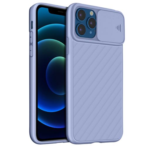 Avizar Coque pour iPhone 12 Pro Max Protection Finition souple striée Cache caméra coulissant violet