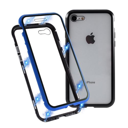 Bumper en métal touche magnétique complète noir/bleu pour votre Apple iPhone 8/7 4.7 pouces