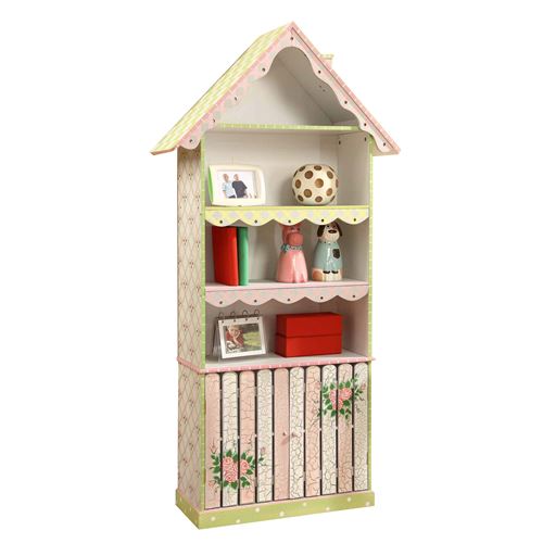 Meuble bibliothèque étagère 1 tiroir rangement livre jouet enfant bois Crackled Rose