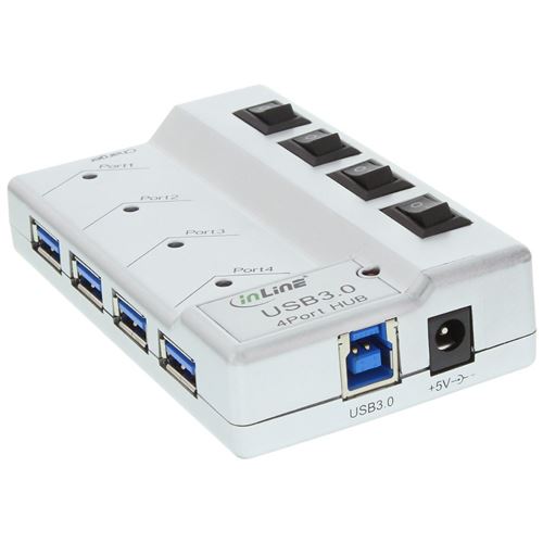 Hub 4 ports InLine® USB 3.0 avec commutateur silver + Alimentation 3,5 A