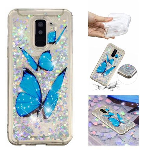 Coque en TPU motif quicksand souple papillons bleus pour votre Samsung Galaxy A6 Plus (2018)