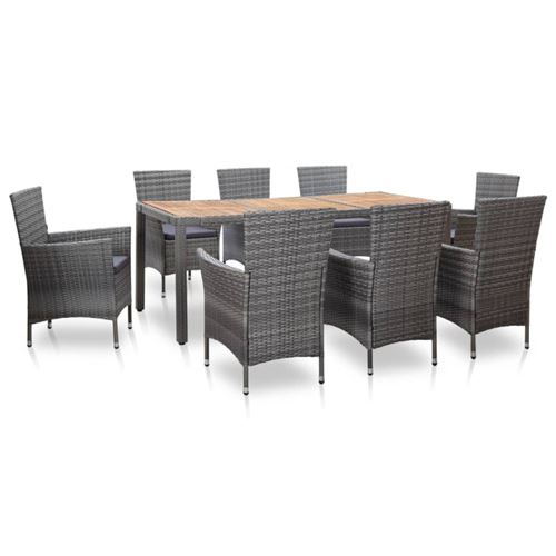 Vidaxl Gris Ensemble À Manger D Extérieur 9Pcs Coussins Résine Tressée