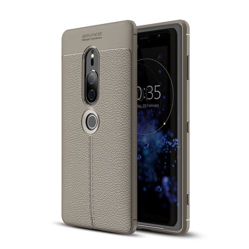 Coque en TPU litchi gris pour votre Sony Xperia XZ2 Premium