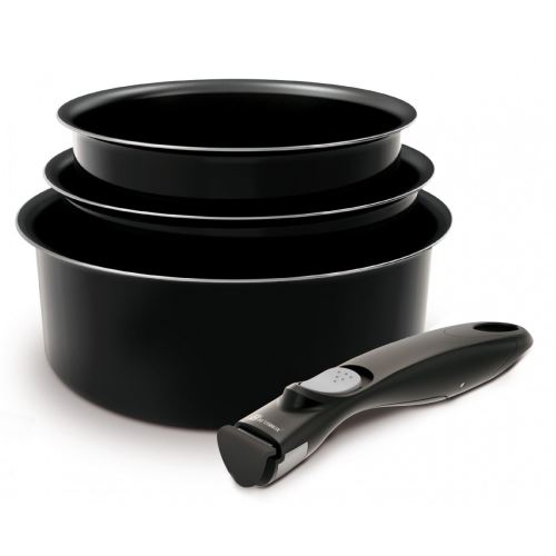 Ideo Battrinox Set De Casseroles Avec Poignée Amovible Set 4 Pièces Noir Tous Feux Dont Induction