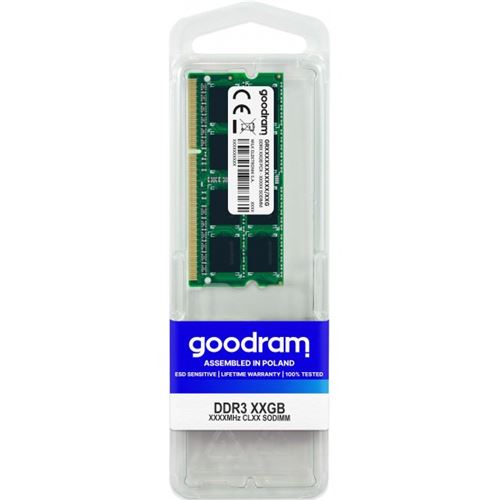 GOODRAM - DDR3 - module - 4 GB - SO DIMM 204-PIN - 1600 MHz / PC3-12800 - CL11 - 1.35 V - niet-gebufferd - niet-ECC