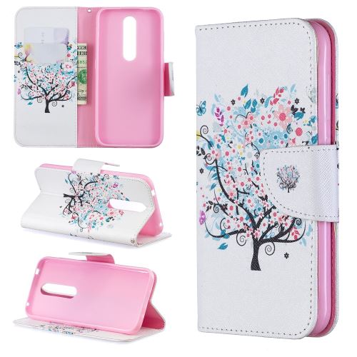 Etui en PU motif imprimé flip avec support arbre fleuri pour votre Nokia 4.2