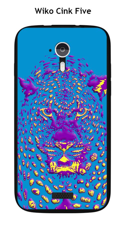 Coque TPU gel souple Wiko Cink Five design Jaguar Bleu violet