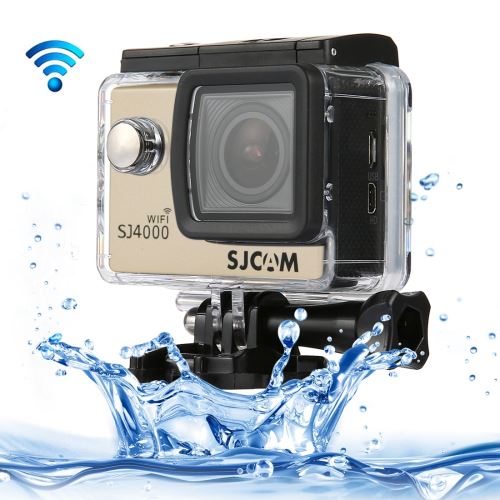 Caméra sport SJCAM SJ4000 WiFi Full HD 1080P 12MP Plongée Vélo Action Camera 30m Waterproof Car DVR Sports DV avec étui étanche (Or)