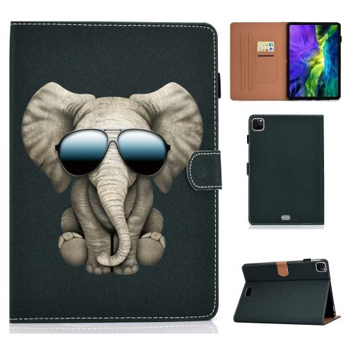 Etui en PU + TPU impression de motifs avec porte-cartes éléphant à lunettes pour votre Apple iPad Pro 11 pouces (2020)