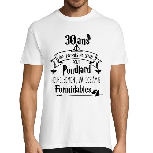 T Shirt Homme Anniversaire 30 Ans Que J Attends Ma Lettre Pour Poudlard Heureusement Que J Ai Des Amis Formidables Tshirt Cadeau Humour Fun Drole Pour Fan De Sorciers Xl Hauts T Shirts Et