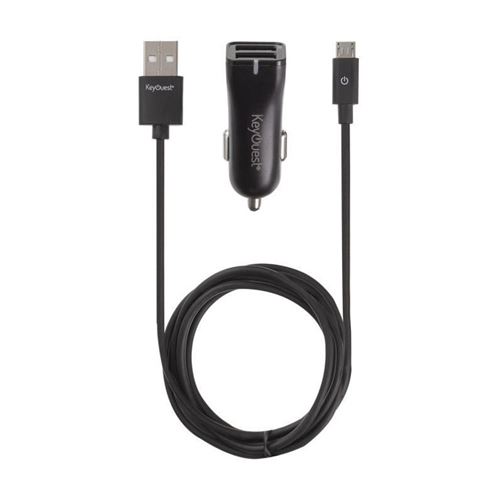 Keyouest 2.4 A Chargeur voiture 2 ports USB - Longueur du câble Micro USB : 1.20 m.
