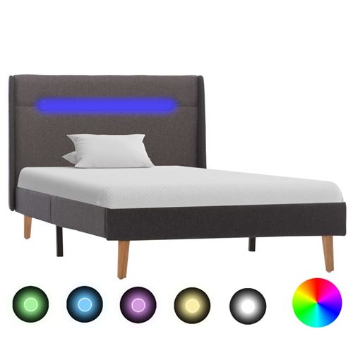 vidaXL Cadre de lit avec LED Gris Tissu 100 x 200 cm