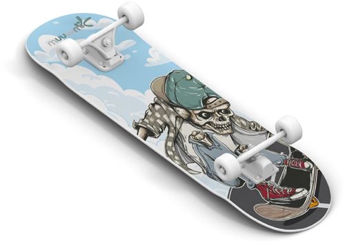 Muuwmi skateboard Crâne 20 x 79 cm bois bleu/noir