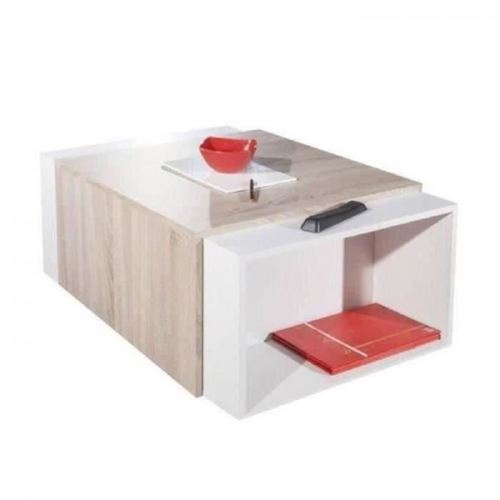 CHARLY Table basse transformable style contemporain blanc et decor chene - L 120 x l 38,5 cm