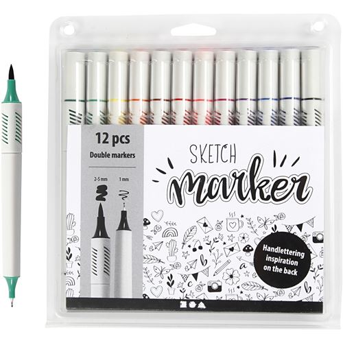 Colortime marqueurs d'esquisse &eacute;paisseur de ligne 1/2-5 mm multicolore 12 pi&egrave;ces