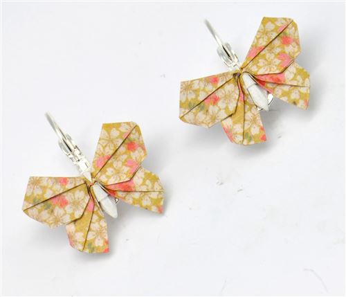 Boucles d'oreille papier origami papillon moutarde - the cocotte