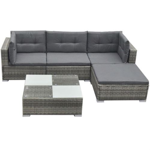 Salon de jardin 5 pcs ALLTHEMEN Ensemble canapé et table basse de jardin avec coussins Résine tressée-Gris