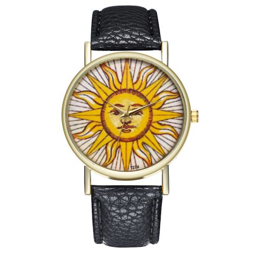 Suisse classique soleil illustration soleil face bracelet en cuir dames montre montre pour homme montre à quartz T274-Anoir