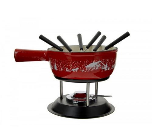 Service à fondue fonte 21cm 6 fourchettes rouge - hhf-0075 - TABLE&COOK