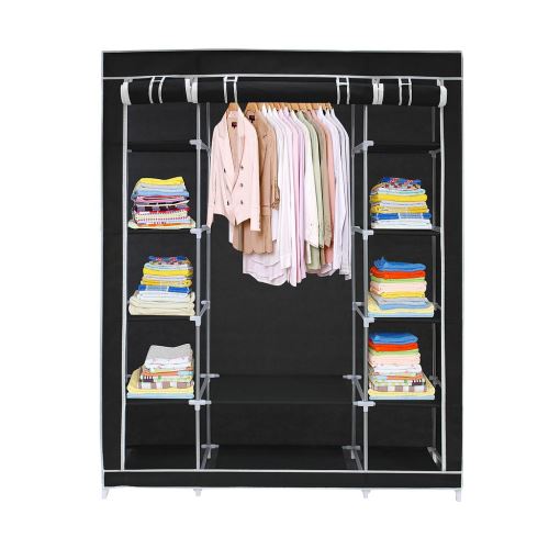 Todeco - Penderie, Armoire, 3 portes, 172 x 134 x 43 cm, Noir, Poids: 3 kg