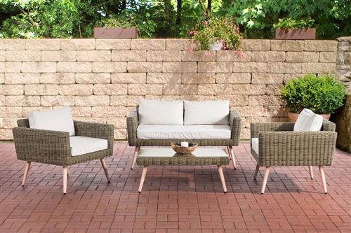 Salon de Jardin Kiruna en polyrotin 5 mm Nature , 40 cm (Hellbraun)/Blanc crème