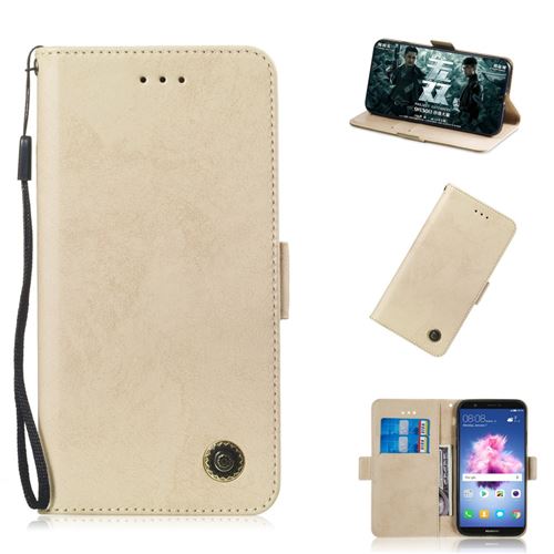 Etui en PU style rétro or pour votre Huawei Y5 (2018)/Y5 Prime (2018)/Honor 7s/Play 7