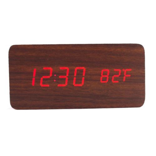 Commande Vocale Calendrier Thermomètre Numérique Led Alarme Horloge en Bois Usb / Aaa Café PL197