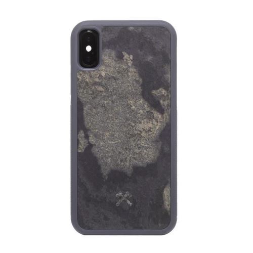 Woodcessories EcoBump Bumper Case Stone - Achterzijde behuizing voor mobiele telefoon - silicone, steen, lei - camouflage-grijs - voor Apple iPhone X, XS