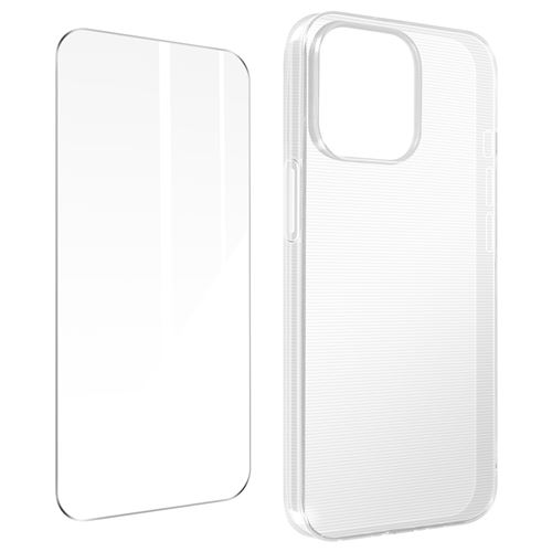 Coque pour iPhone 14 Pro Max Silicone Souple et Film Verre Trempé 9H Avizar transparent