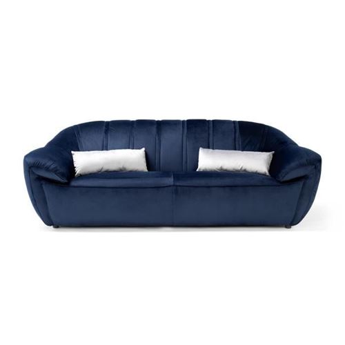 Canape droit 3 places fixe - Tissu bleu - L 286 x P 104 x H 82 cm - SHELL