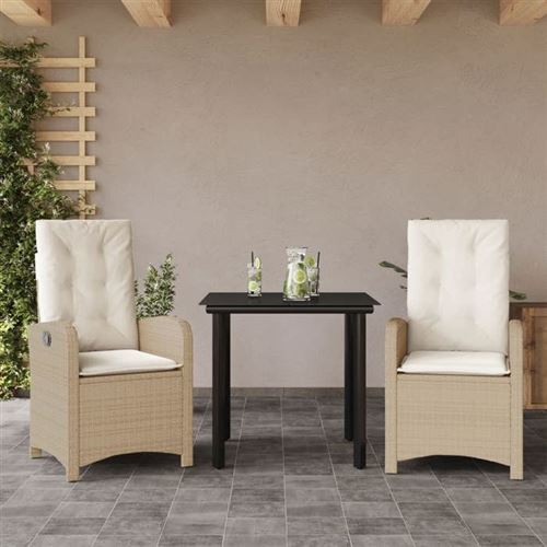 Vidaxl Ensemble À Manger De Jardin Avec Coussins 3 Pcs, Table Et Chaises Avec Dossier Réglable, Meubles D'extérieur Patio 3212380 - Image 3