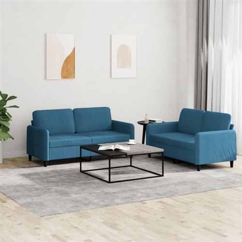 Non Communiqué Bleu Ensemble De Canapés 2 Pcs Velours
