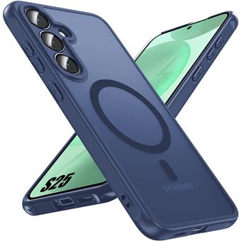 Coque pour Samsung Galaxy S25, Protection avec Anneau Magnétique et Vitre Caméra Antichoc Translucide Bleu Marine - 1