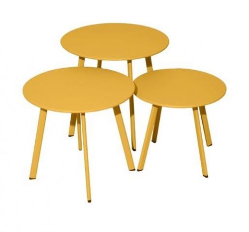 PROLOISIRS Lot 3 tables basses Massaï en acier - diamètre 40/45/50 cm - miel
