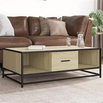vidaXL Table basse chêne sonoma 100x57x35cm bois d'ingénierie et métal, table d'appoint, table de salon, table latérale, 848760 - 1