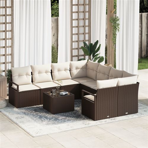 vidaXL Sofa-Set 9 Stk. 8-Sitzanzahl Braun und Creme Polyrattan