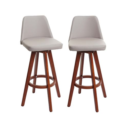 Mendler - Tabouret de bar HWC-C43 - Bois - Taupe - Pivotant - Lot de 2 - Image 3
