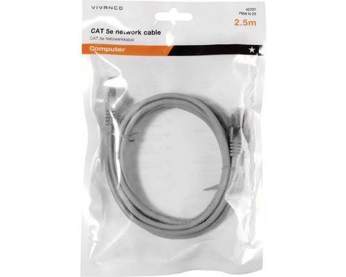 Vivanco 45701 RJ45 Câble réseau, câble patch CAT 5e 2.50 m gris
