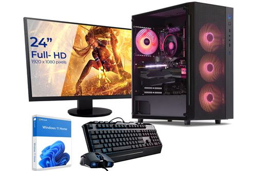 Sedatech Pack PC Gamer Advanced • Intel i5-9600KF • Geforce GTX1050Ti • 16Go RAM • 500Go SSD M.2 • Wifi • Windows • Unité centrale • Moniteur 23.6